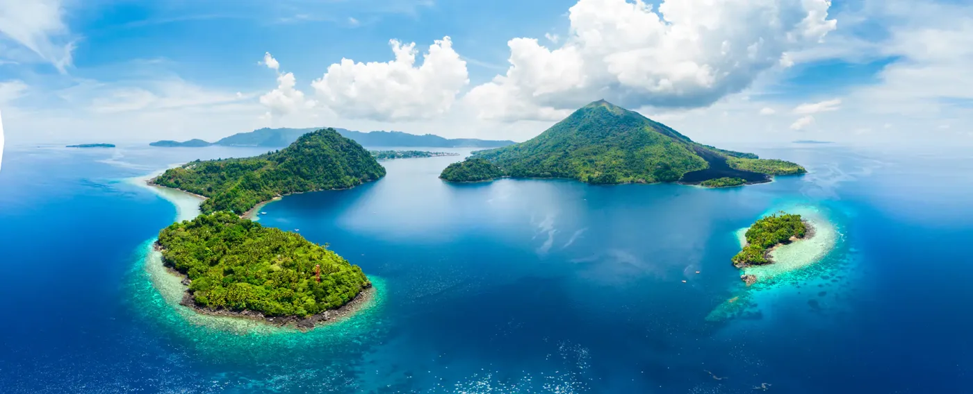 Gunung Api rising above the harbour in the Banda Islands
